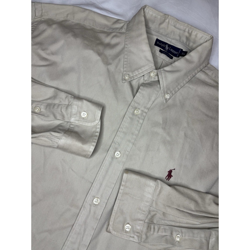 Vintage Ralph Lauren Safari Long Sleeve Button Down Shirt Beige Men XL Tan READ!